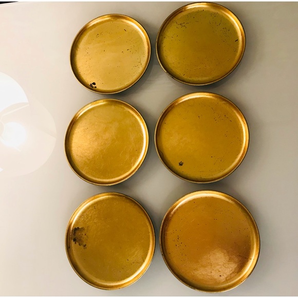 6 gold painted round coasters and box. Hand crafted in Japan. - Picture 5 of 12